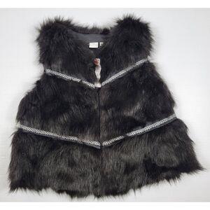 NWT NN1U148 Black Festive Faux Fur Fashion Vest w/ Geometric Trim‎ Womens XL